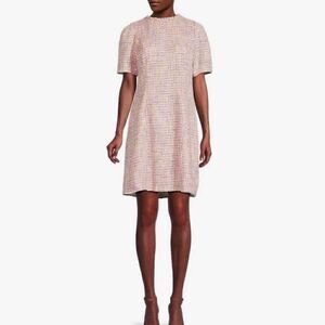Nanette Lepore Ruffle Neck Tweed Shift Dress Size 16 NWT Pink